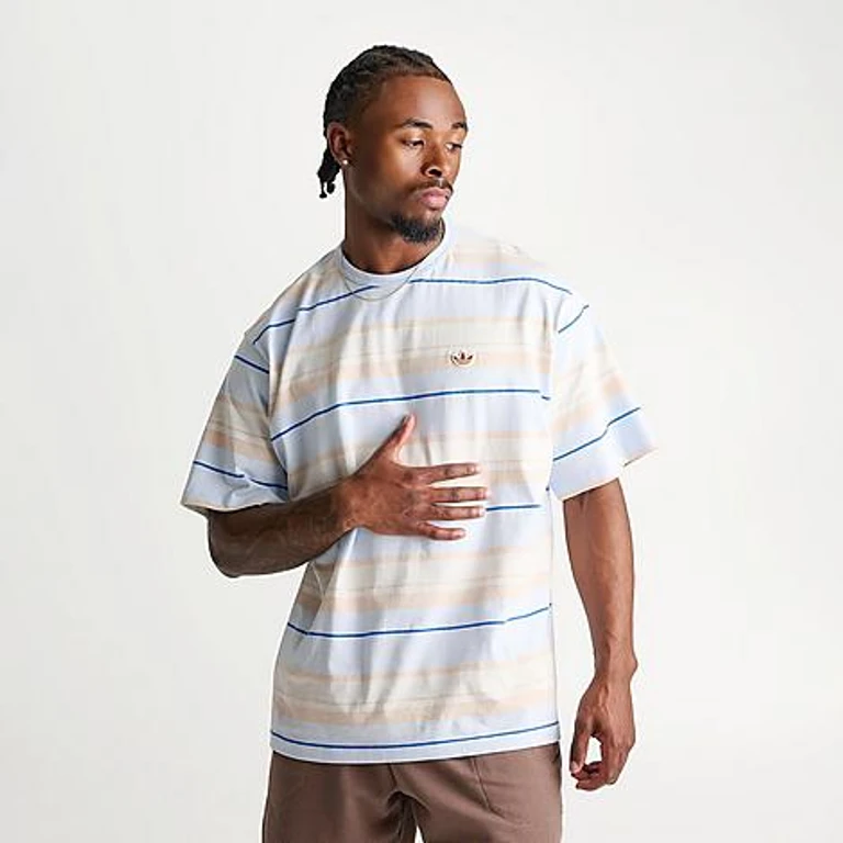adidas Men's Originals Striped Crew T-Shirt in Crystal Sky Size: Small