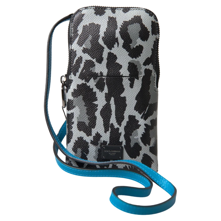 Dolce & Gabbana Gray Leopard Leather Men Purse Crossbody Sling Phone Bag Patterned - Men