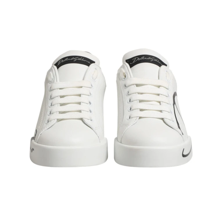 Dolce & Gabbana White Gray Low Top Leather Sneaker Shoes 100lf - Women