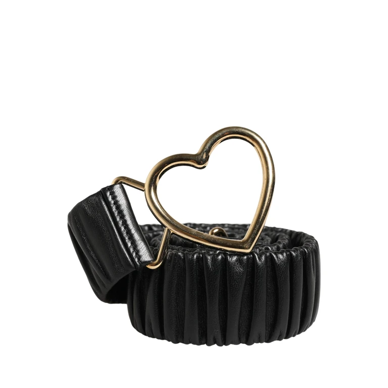 Dolce & Gabbana Black Leather Gold Heart Metal Buckle Belt Calf - Women