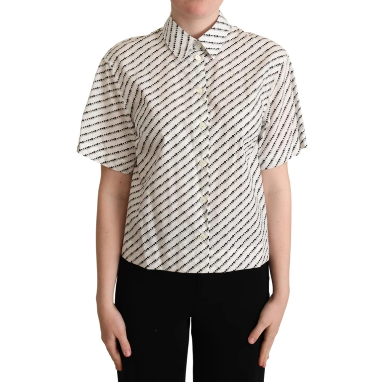 Dolce & Gabbana White Dotted Collared Blouse Shirt Black/white Cotton - Women