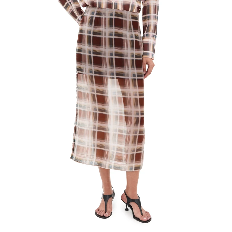 The Silk Organza Skirt Silver Peony Plaid 2
