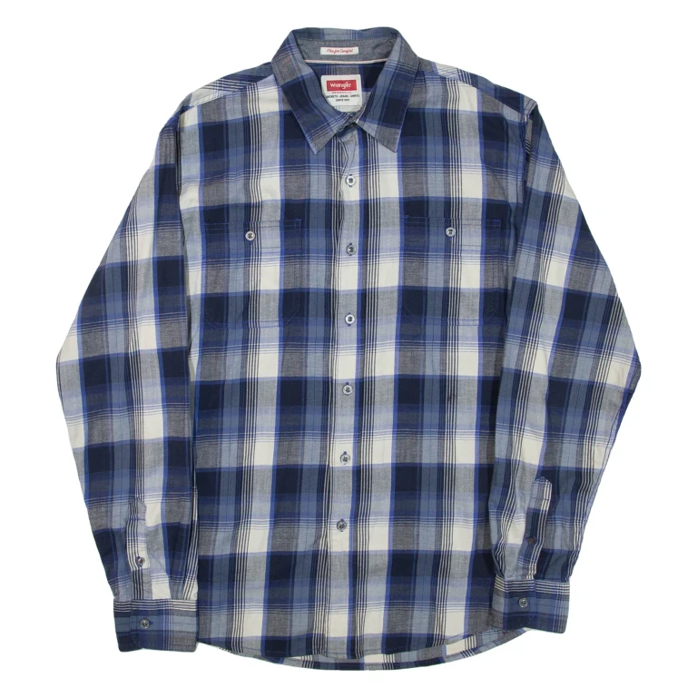 WRANGLER Mens Shirt Blue Check Long Sleeve M