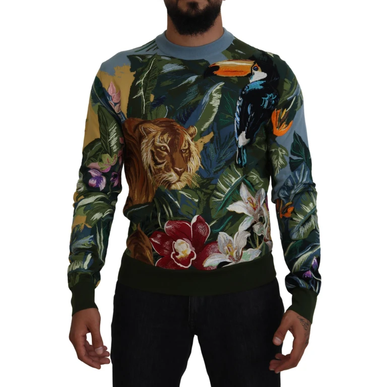 Dolce & Gabbana Multicolor Jungle Wool Pullover Logo Sweater Clothing - Men