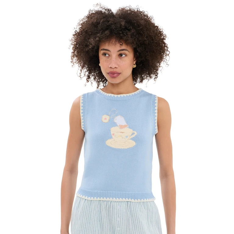 Another Girl Teacup Knitted Tank Blue XS