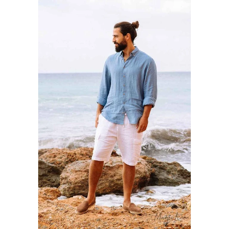 Men Ocean Blue Linen Shirt Nevada