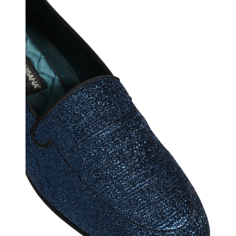 Dolce & Gabbana Blue Glitter Lurex Dg Logo Dress Loafers Shoes Leather - Men