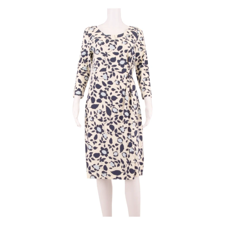 LANDS END Womens Day Dress Cream Floral Knee Length XS