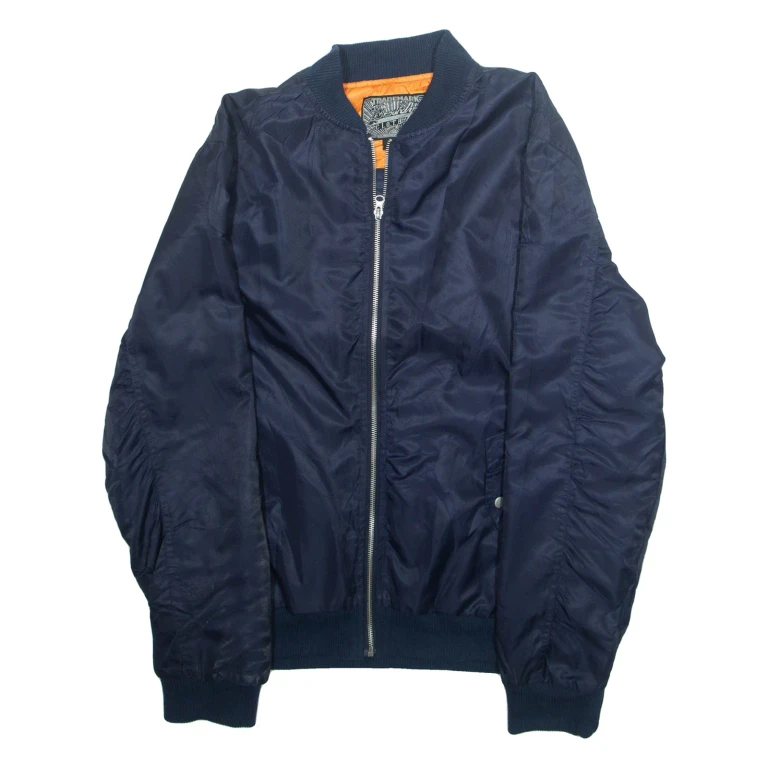 BROOKLYN CLOTHES Mens Bomber Jacket Blue Nylon L