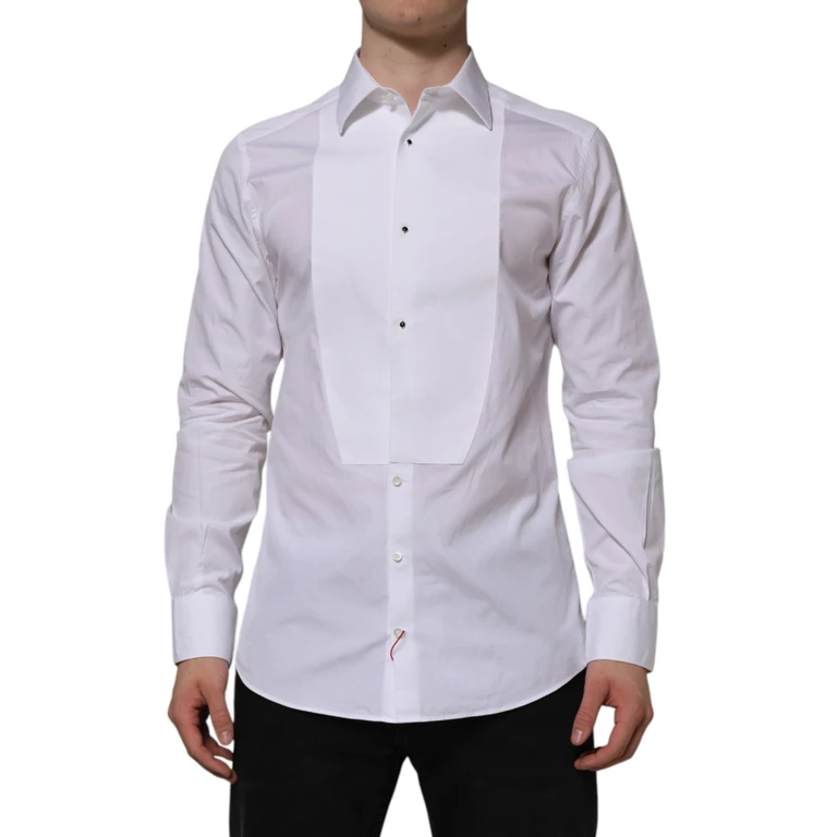 Dolce & Gabbana White Bib Cotton Popline Gold Men Formal Shirt - Men