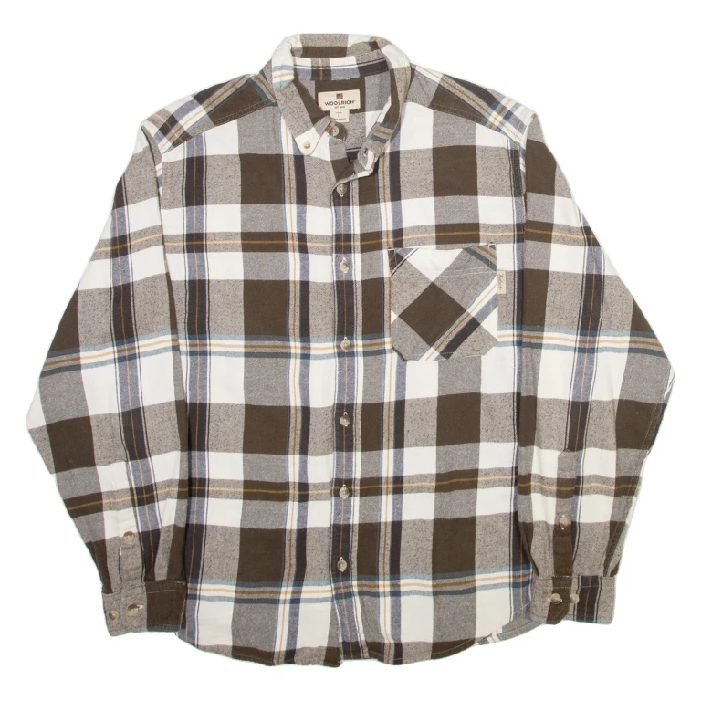 WOOLRICH Mens Shirt Brown Check Long Sleeve L