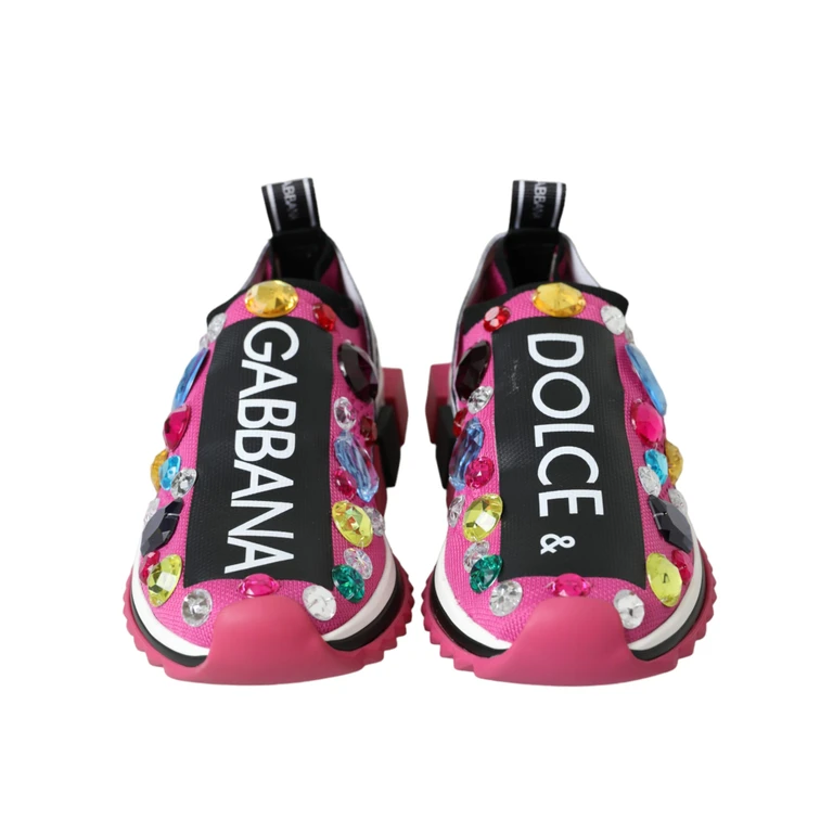 Dolce & Gabbana Pink Sorrento Crystals Sneakers Shoes Polyester Elastane Algodon - Women
