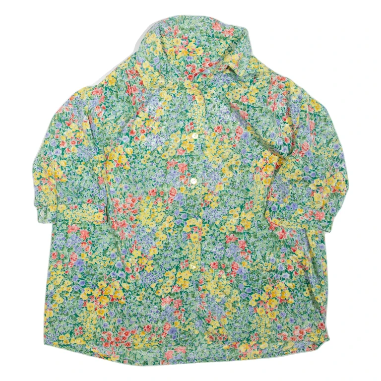 Womens Printed Shirt Green Collared Floral L