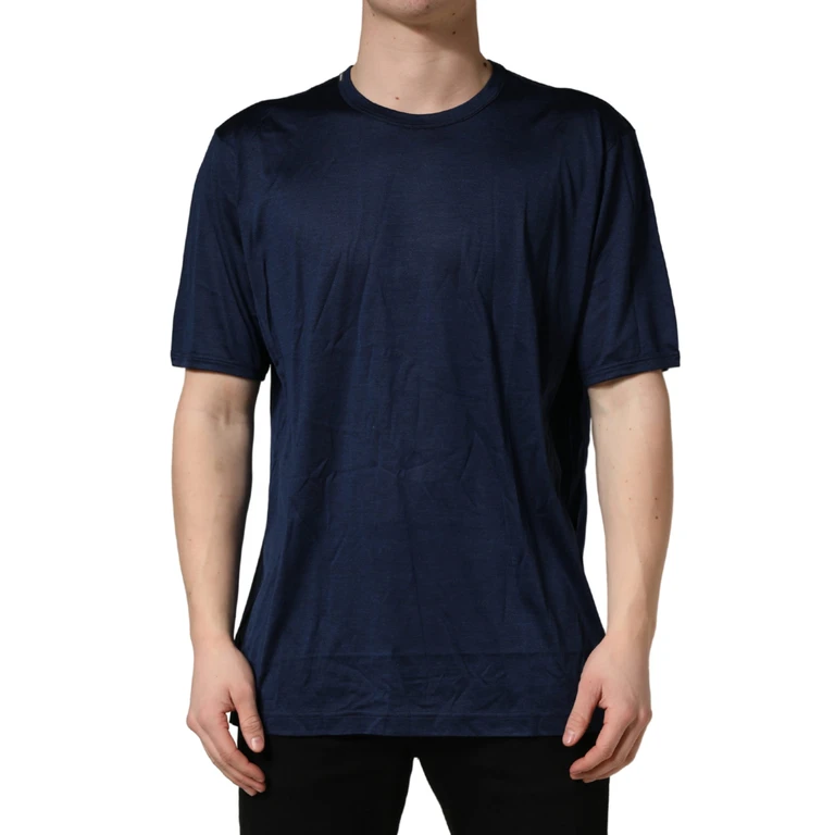 Dolce & Gabbana Dark Blue Silk Short Sleeve Crewneck T-Shirt - Men