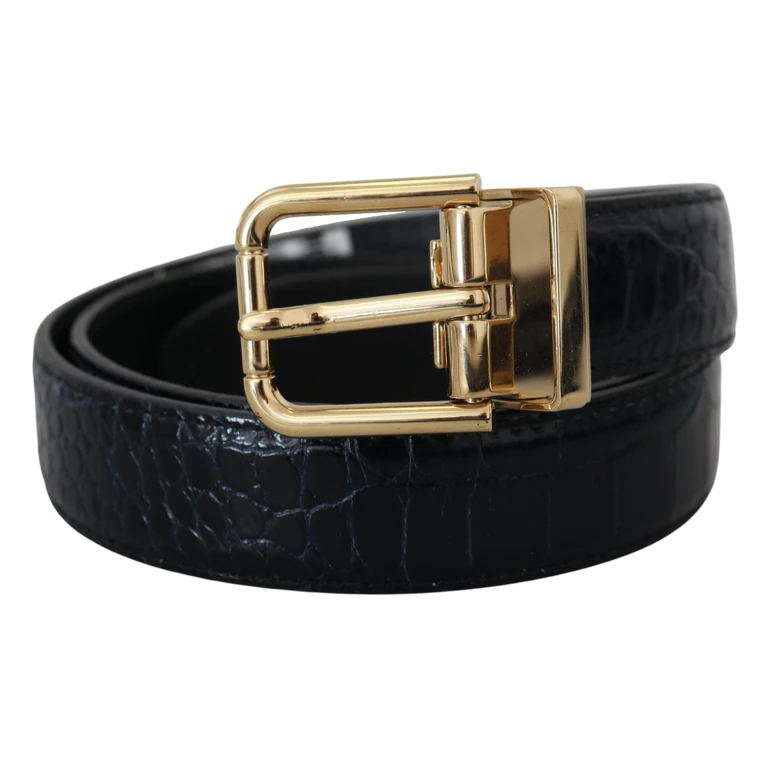 Dolce & Gabbana Black Exotic Leather Gold Metal Buckle Belt - Women