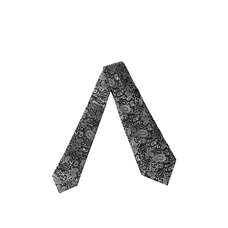 Black White Paisley Silk Adjustable Women Necktie Tie - Women