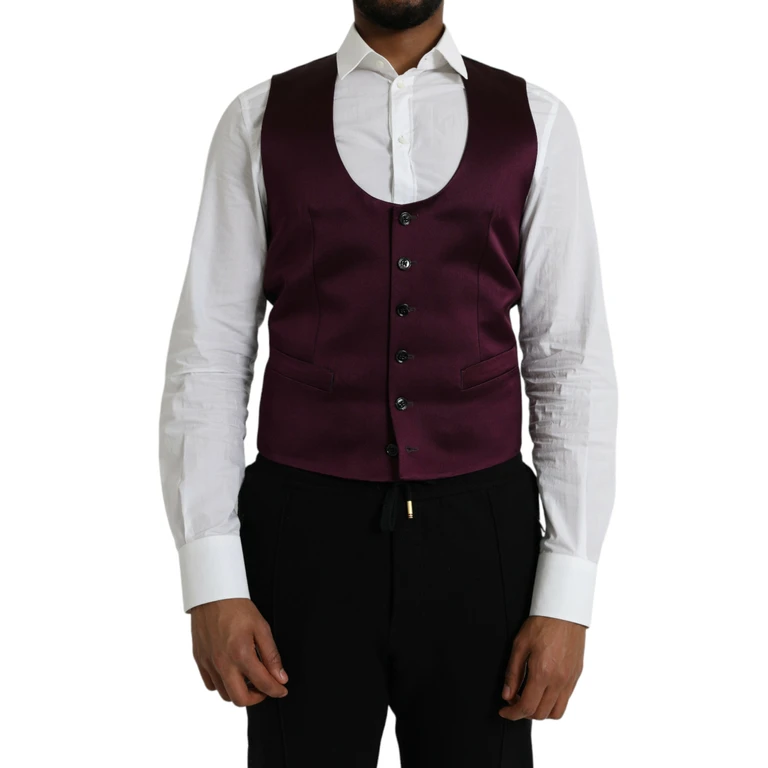Dolce & Gabbana Maroon Satin Silk Waistcoat Dress Formal Vest - Men