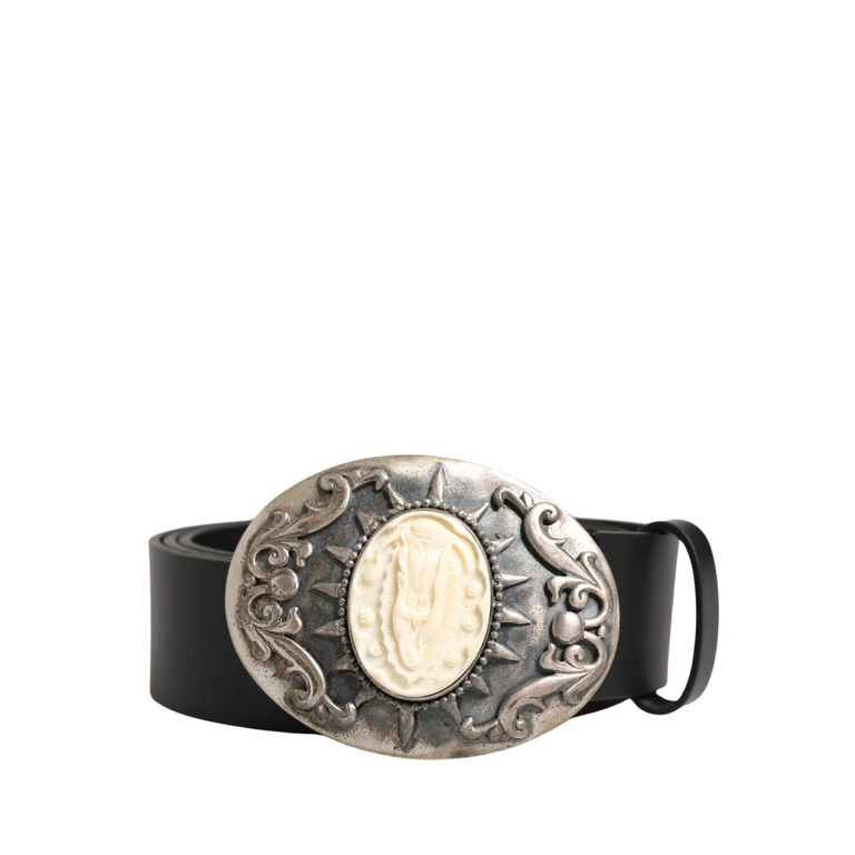 Dolce & Gabbana Black Calf Leather Ornate Metal Buckle Belt - Men