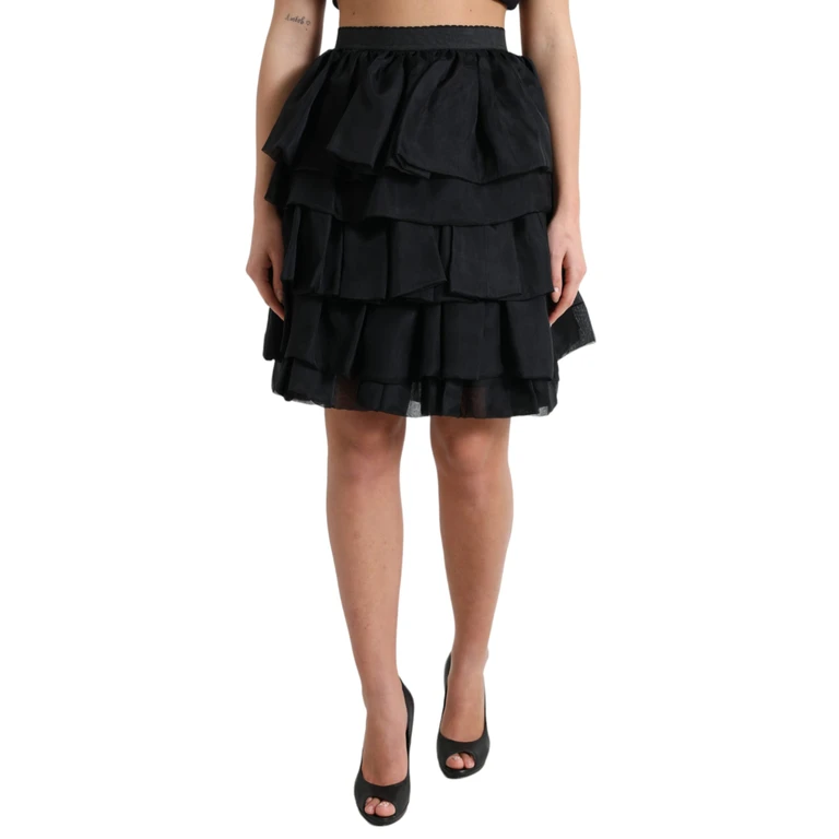 Dolce & Gabbana Black Tiered Aline High Waist Silk Mini Skirt - Women