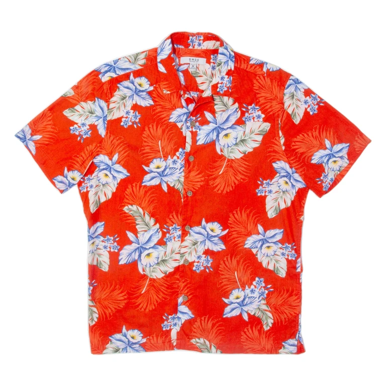 SMOG Mens Hawaiian Shirt Red Floral M