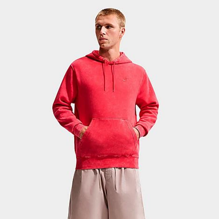 Nike Men's Sportswear Club Washed Fleece Hoodie in University Red/University Red Size: XS