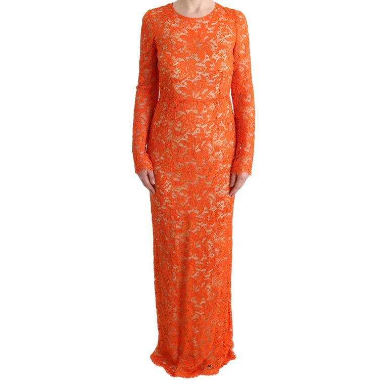 Orange Floral Ricamo Sheath Long Dress - Women