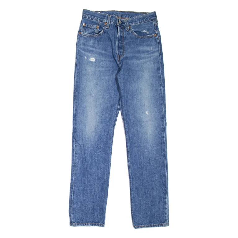 LEVI'S 501 BIG E Jeans Distressed Womens Blue Straight Stone Wash W26 L30