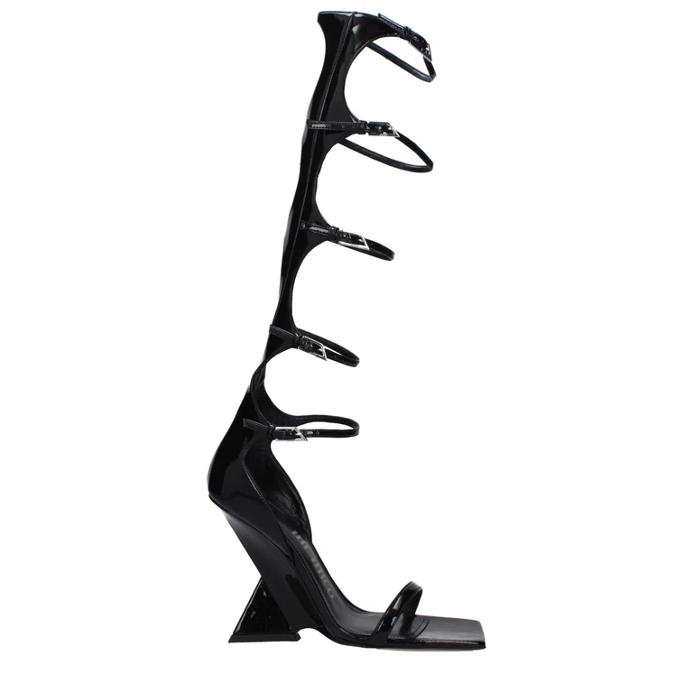 The Attico Black Leather Stiletto Heel Sandals - Women