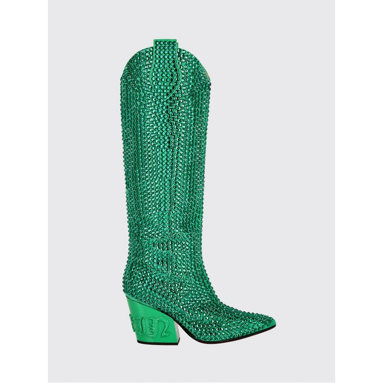 Suede Knee-High Texan Boots with Embroidery and Swarovski Crystals (FACSWSE0692PLE010N05)