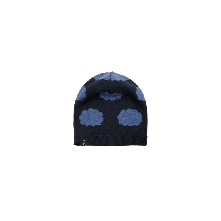 Blue Merino Wool Kids Hat with Clouds - 6 -12 years