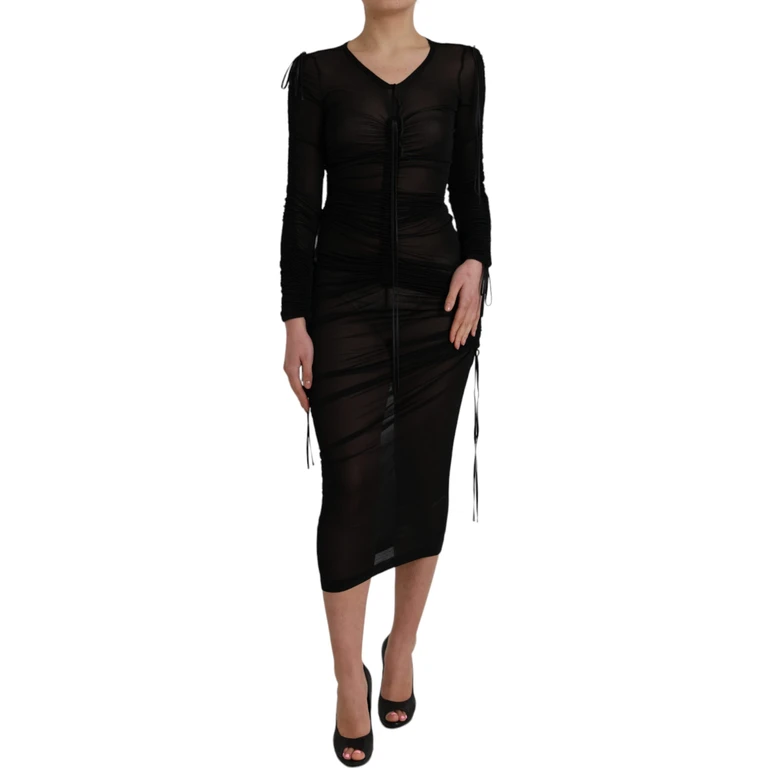 Dolce & Gabbana Black Sheer Bodycon Sheath Midi Dress Viscose Silk - Women