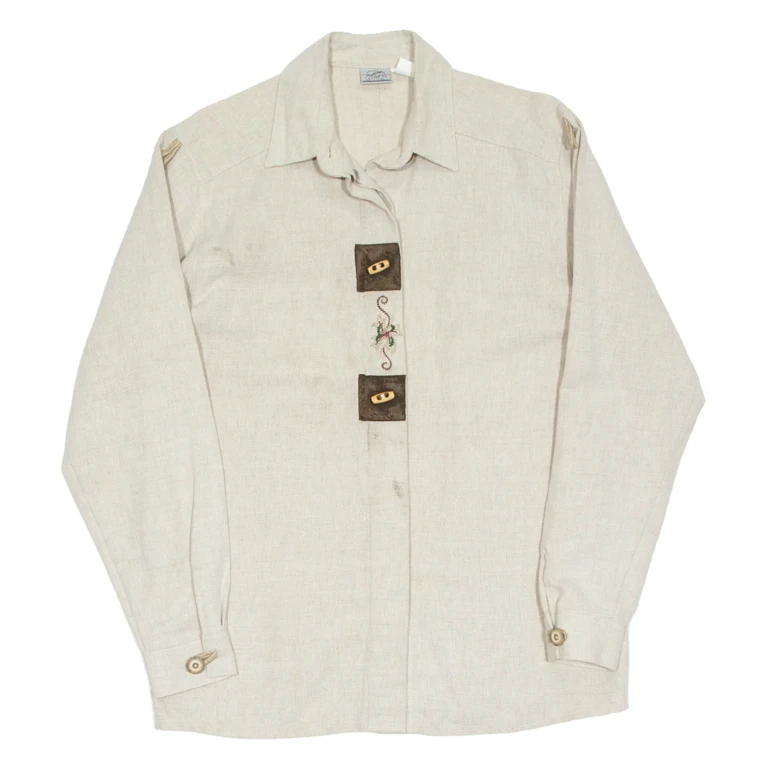 Womens Plain Shirt Beige Long Sleeve UK 10