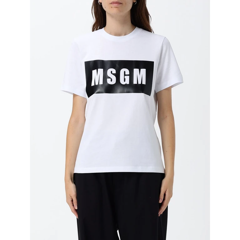 MSGM Short-Sleeved Cotton T-Shirt with Front Logo Print (2000MDM52020000201)