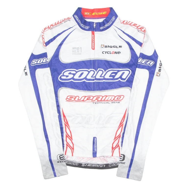 SUPRIMO Cycling Mens Jersey White Long Sleeve 1/4 Zip XS
