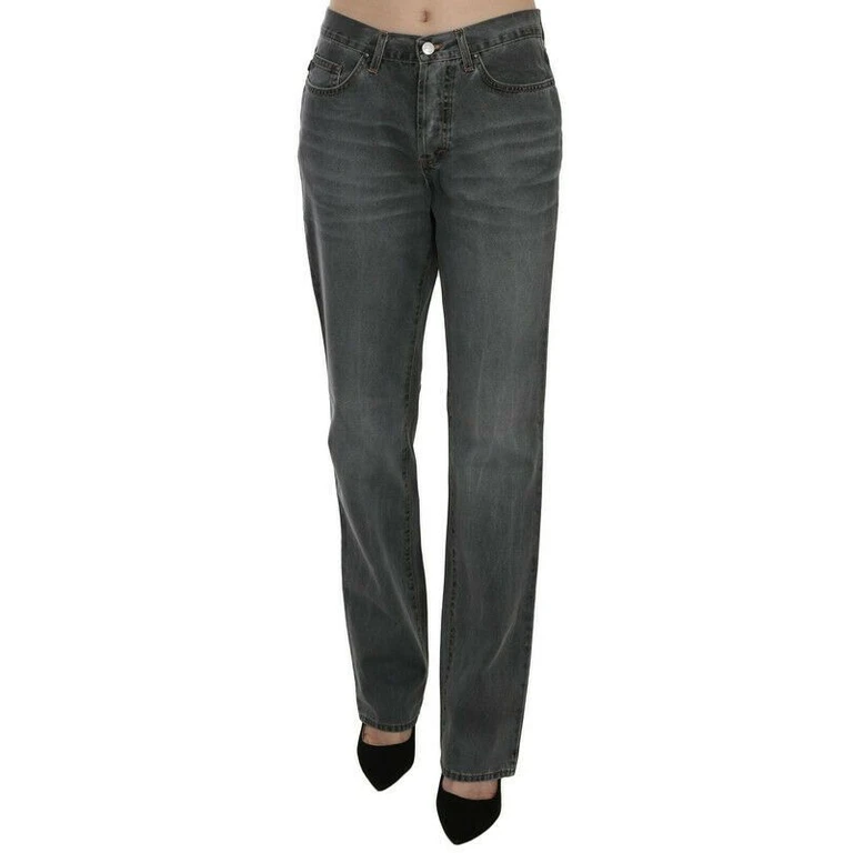 Just Cavalli Gray Washed Mid Waist Straight Denim Pants Jeans Cotton Elastane - Women