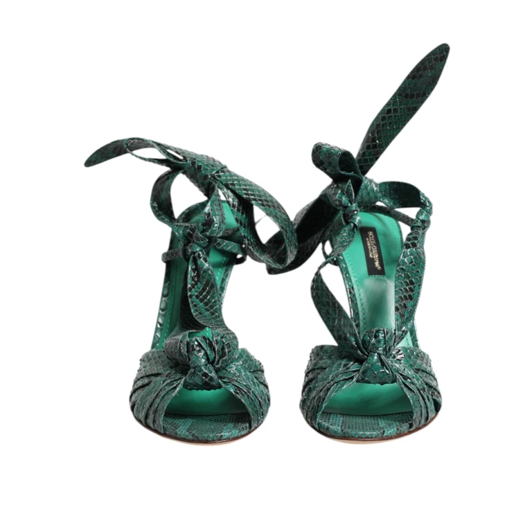 Dolce & Gabbana Green Python Leather Heels Sandals Shoes - Women