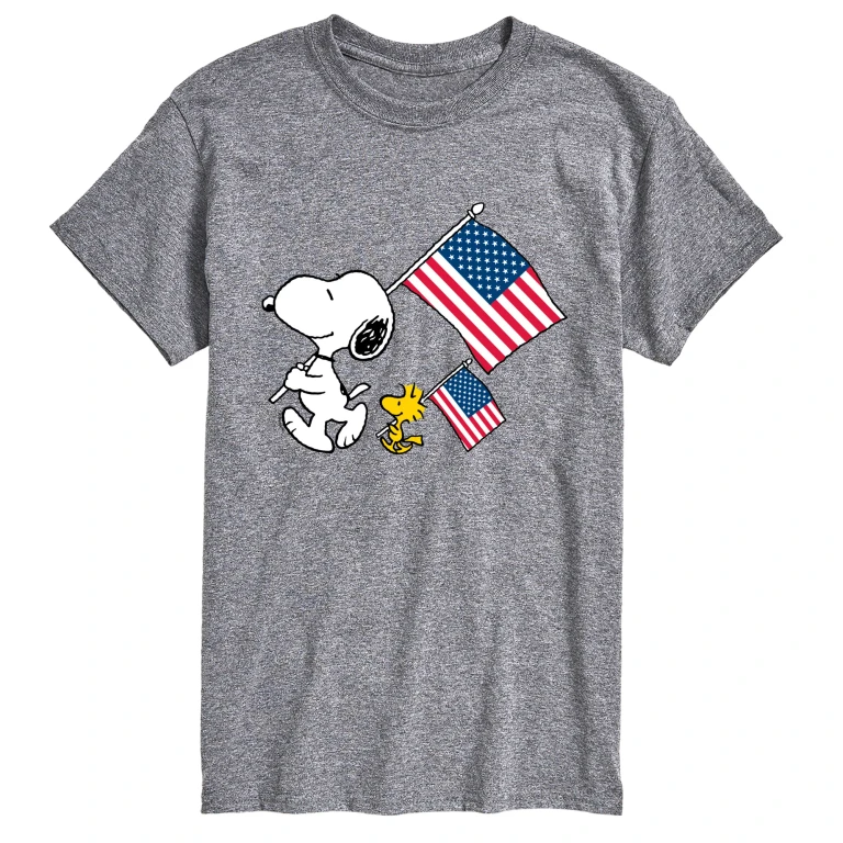 Snoopy & Woodstock USA Flags - Men's Short Sleeve Graphic T-Shirt