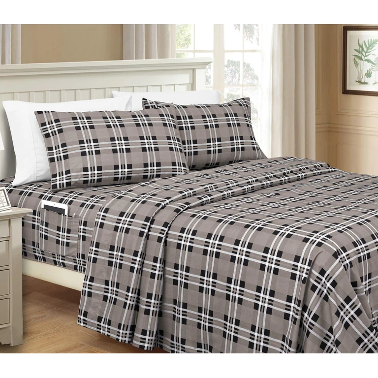 6-Piece Plaid Pattern Bed Sheet Set - Soft as a Hotel Premium Quality