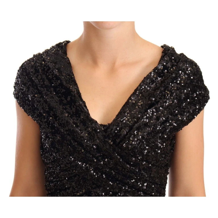 Dolce & Gabbana Black Sequined Open Shoulder Long Gown Dress Polyester - Women