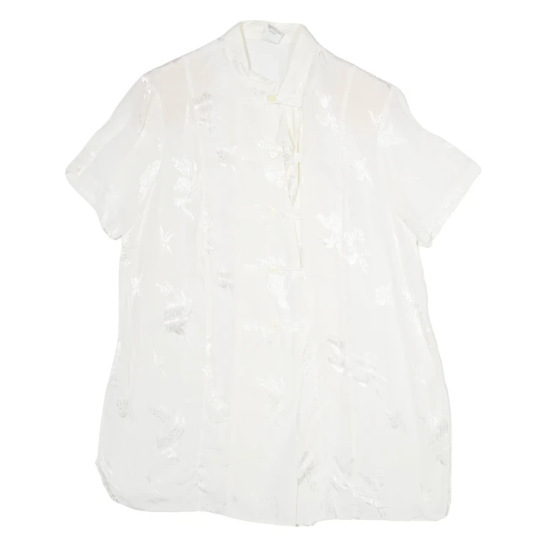 Womens Printed Blouse White V-Neck Viscose Floral UK 20