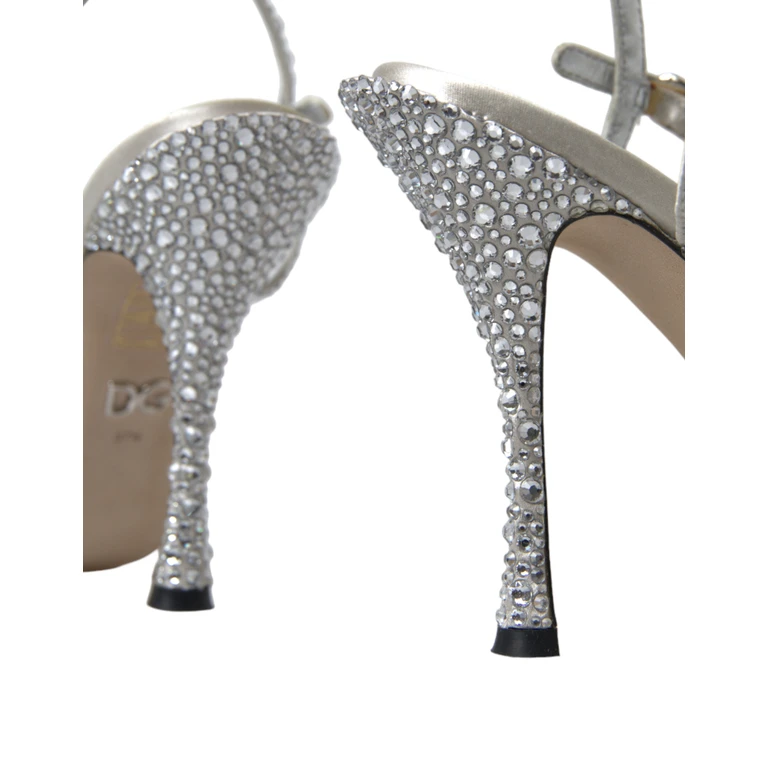 Dolce & Gabbana Silver Crystal Ankle Strap Sandals Shoes Silk Viscose Leather - Women