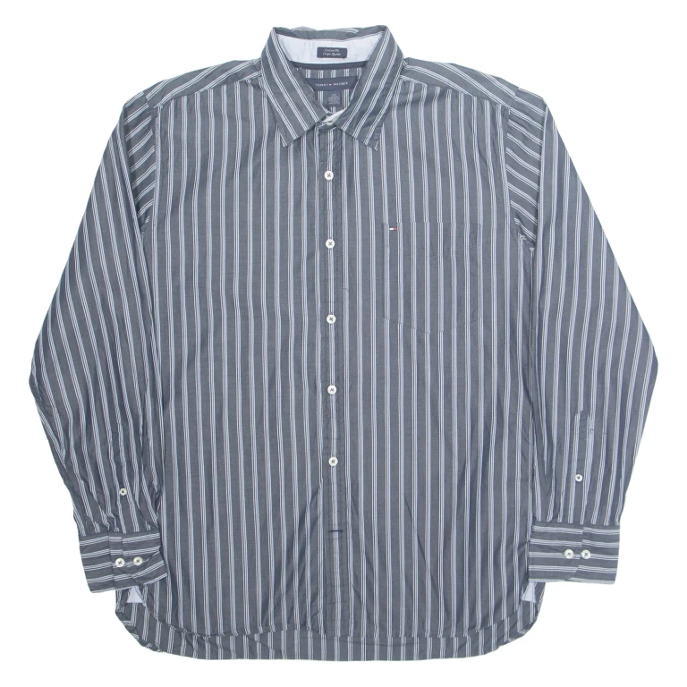 TOMMY HILFIGER Mens Shirt Grey Pinstripe Long Sleeve L