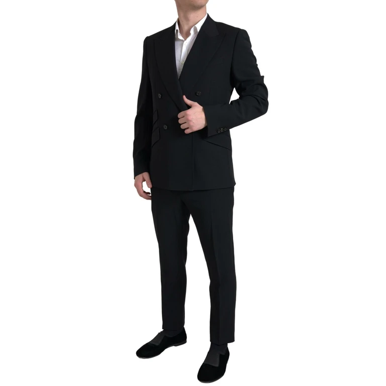 Black 2 Piece Double Breasted Sicilia Suit Virgin Wool - Men