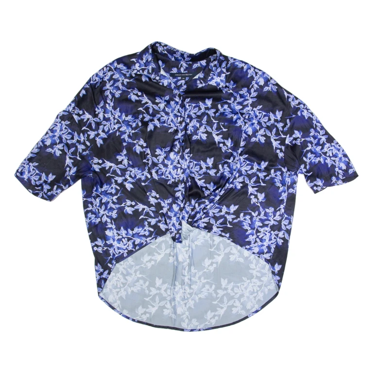 FRENCH CONNECTION Oversized Cropped Womens Printed Shirt Blue Floral XS