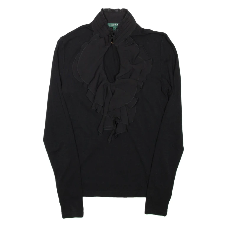 LAUREN RALPH LAUREN Womens Blouse Black High Neck Long Sleeve Viscose XS
