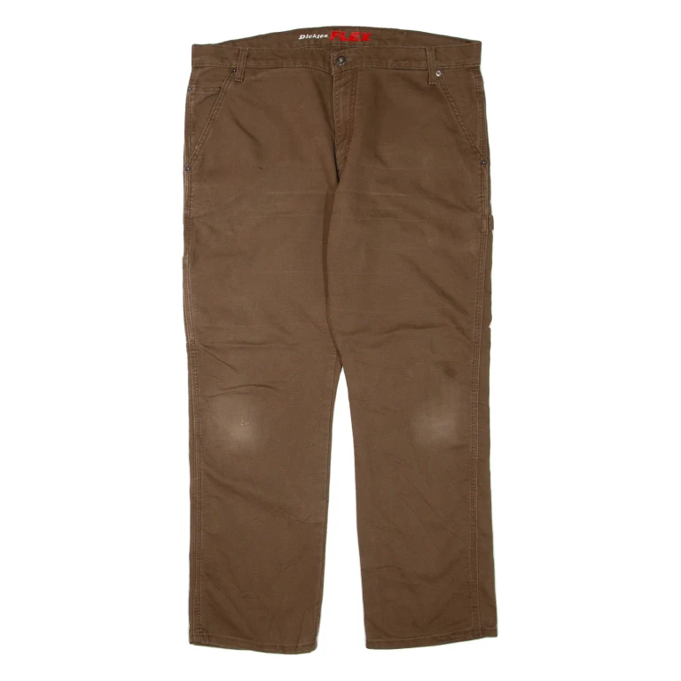 DICKIES Flex Mens Trousers Brown Regular Straight W38 L30