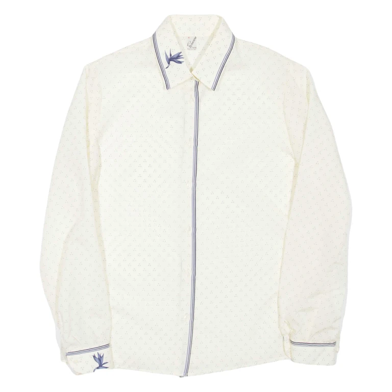 Womens Printed Shirt Beige Collared Long Sleeve Spotted M