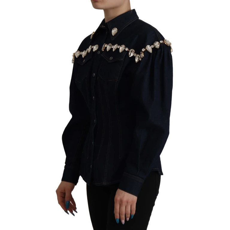 Dolce & Gabbana Blue Denim Crystal Embellish Cotton Jacket Clothing - Women
