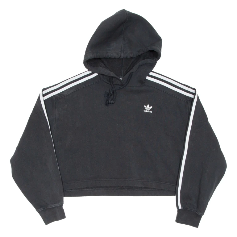 ADIDAS Cropped Womens Black Hoodie Pullover UK 10