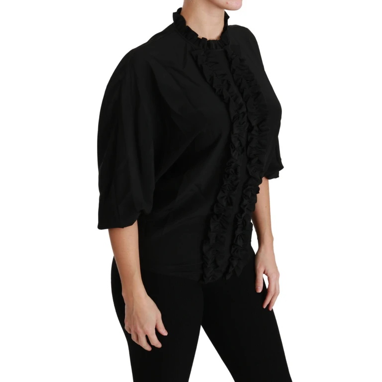 Dolce & Gabbana Black Silk Shirt Ruffled Top Blouse - Women